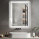 LED Mirror for Bathroom 28"x 36" with Frontlit and Backlit, Anti-Fog Mirror with Lights, Stepless 3 Colors Temperature & Dimmable Bathroom Mirror, Memory Tempered Glass Mirror for Bathroom