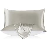 LILYSILK 19mm Silk Mulberry Pillowcase for Hair with Cotton Underside King 20x36 Inch Silvergray 1pc