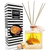 LOVSPA Spiced Cinnamon & Orange Reed Diffuser Set - Scented Stick Room Freshener with Orange, Cinnamon, Spices & Cedarwood - Autumn & Winter Scent in a Modern Striped Glass Bottle - Made in The USA