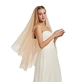 Leimandy Double Layer Tulle Bridal Veil 2 Tier Sheer Wedding Veil with Comb B013 (Champagne, 40'' length)