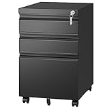 Letaya 3 Drawer Mobile File Cabinet with Lock,Under Desk Metal Filing Cabinets for Home Office Organizer Letters/Legal/A4(Fully Assembled-Black)