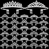 Lyrow 30 Pcs Silver Crystal Tiara for Women Bulk Rhinestone Queen Tiara Comb Princess Tiaras Crown Headband Galentines Day Party Favors Hair Accessories for Birthday Bridal Wedding Prom Christmas