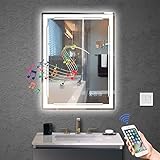 M LTMIRROR 24x32 Lighted Bathroom Mirror with Bluetooth Speaker - Smart LED Vanity Makeup Wall Mounted Mirrors - 3 Lights Setting Anti-Fog Dimmable Touch Button Vertical/Horizontal