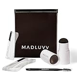 MADLUVV Eyebrow Stencil Kit - Easy-to-Use, Natural Look, 9 Popular Shapes, Used by Professionals - Includes Stamp, Stencils, Spoolie, and Travel Bag (Medium Brown)