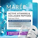 MAREE Hydrogel Collagen Face Mask with Hyaluronic Acid - Overnight Hydrating Face Masks Skincare with Niacinamid & Ionic Silver - Facial Mask For Women Skin Care Mascarillas Faciales - 4 Pack