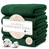 MAURA Hunter Green Extra Large Turkish Cotton Luxury Bath Towels Set of 4. Ultra-Soft, Thick & Plush Towels for Bathroom - Dark Green