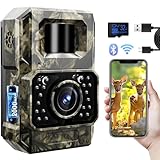 MAXDONE Trail Camera Bluetooth Game Camera, 2000mAh Built-in Battery Rechargeable Power Hunting Cameras with Night Vision Trail Cam Bluetooth 48MP Wildlife Camera Wi-Fi Deer Camera (No Screen)