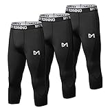 MEETYOO Men's 3/4 Compression Pants Legging Tips Cool Dry Sport Workout HeatGear Capri Base Layer, 3 Pack-b, Large