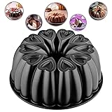 MIENCA Heart Shape Aluminum Cake Pan, Titanium Coating, Non-Stick, 12 Cups, Heavy Duty, Gifts for Her Bundt Cake Pan, 10 Inch Baking Mold, Cast Aluminum Fluted Tube Pan, Easy to Clean (Black)