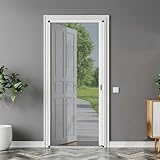 MaKefeile White Retractable with Track Screen Door Sliding Screen Door Retractable Screen Window French Screen Door Front Door Security Screen Door Patio Custom Size