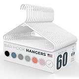 Made in USA Strong Plastic Clothes Hangers Bulk, 20 30 50 100 Pack Available, Laundry Clothes Hanger, Coat Hangers Plastic, Heavy Duty Plastic Hanger for Closet and Clothing Hangars (60pk White)