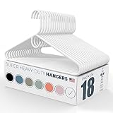 Made in USA Super Heavy Duty Plastic Clothes Hangers Bulk, 20 30 50 100 Pack Available, Strong Plastic Hangers, Plastic Coat Hangers, Plastic Hanger for Closet and Clothing Hangars (18pk White)