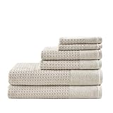 Madison Park Spa Waffle 100% Cotton Luxurious Towel Set, Premium Texture Waffle Weave, Highly Absorbent, Quick Dry, Hotel & Spa Quality Wash Clothes for Bathroom, Assorted Sizes, Natural 6 Piece