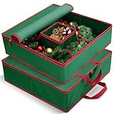 MaidMAX Christmas Wreath Storage Container 30 inch, Hard Shell Wreath Storage Bag with Inner Pocket, Sturdy Handles and Zippers, 600D Oxford Holiday Ornament Wreath Storage Box (Green, 2pcs)