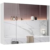 Medicine Cabinets Bathroom Mirror Cabinet with 3 Door 31.5 x 23.62 Inch Bathroom Wall Cabinet with Mirror Wall Mirror Storage Shelf with 3-Adjustable Shelves Storage Organizer Kitchen Cupboard White