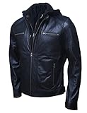 Men’s Genuine Lambskin Motorcycle Leather Jacket Black | Distressed Brown Vintage Biker Leather Jackets For Men (Large, Black)