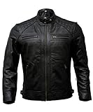 Mens Genuine Leather Biker Jacket Black | Vintage Brown Distressed Lambskin Motorcycle Jackets for Men (Medium, Black)