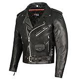 Men's ICONIC Brando Leather Motorcycle Jacket Premium Real Natural Buffalo Biker Jacket - Side Laces Concealed Carry Pockets, All-Season Leather Motorcycle Jacket for Men Black XL