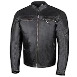 Men's REVOLT Premium Buffalo Natural Leather Motorcycle Jacket - CE Armor, Vented, Removable Liner, Concealed Carry Pockets - Cruiser Retro Touring Biker Jacket Black XL