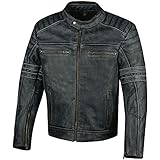 Men's SHADOW Motorcycle Jacket - Distressed Cowhide Leather – Armor High Visibility Vintage Biker Jacket Black L