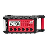 Midland - ER310, Emergency Crank Weather AM/FM Radio - Multiple Power Sources, SOS Emergency Flashlight, Ultrasonic Dog Whistle, & NOAA Weather Scan + Alert (Red/Black)