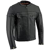 Milwaukee Leather LKM1725 Men's Black Leather Sporty Crossover Scooter Motorcycle Jacket w/Reflective Piping - Large