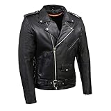 Milwaukee Leather SH1011 Black Classic Brando Motorcycle Jacket for Men Made of Cowhide Leather w/Side Lacing - XXX-Large