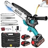 Mini Chainsaw Cordless, 8 inch & 6 inch Electric Chain Saw with 2 Pack Rechargeable Batteries, Battery Powered Handheld Saw for Trees Trimming Wood Cutting, Perfect Christmas Gifts for Men Dad