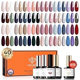 Modelones 40 PCS Gel Nail Polish Set, 36 Colors Nude Brown Red Fall Winter Gel Polish Black White Green Purple Blue Pink Glitter Nail Gel PolishNail Art Gel W Base/ Matte/ Glitter/ Glossy Top Coat Gel