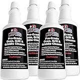 Mop Mob Food Safe, Pro-Grade Grill & Oven Cleaner 4 x 32 Oz Ultra Strong Cleaning Liquid Dissolves Baked-On Grease & Carbon. Perfect for Your Cast Iron Cooktop, Stainless Steel Flat Top, Fryer