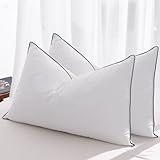 Mosluna Goose Feather Down Pillows King Size Set of 2, Luxury Hotel Collection Bed Pillow 2 Pack, Airyfil™ Powered Fillings & Feathers Pillow，Fluffy Plush for Side Sleepers, Medium Firm, 20x36 in.