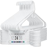 NEATERIZE Ultra Heavy Duty Plastic Clothes Hangers - White - Durable Coat, Suit and Clothes Hanger. Perchas De Ropa (24 Pack - White)