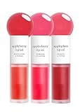 NOONI Vegan Appleseed Lip Oil Set - Appleberry & Applecherry & Appleplum | Lip Stain, Stocking Stuffers, With Apple Seed Oil, Lip Oil Trio, Gift Sets, For Chapped and Flaky Lips