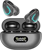 NUPLEA Open Ear Bone Conduction Headphones Clip-on Headphones,Wireless Earbuds Bluetooth 5.3 with LED Display Charging Case 60 Hours Playtime IPX7 Waterproof for Running Walking, Workout(Grey)