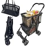 Newly Upgraded Portable Shopping Cart, 80 lbs Stroller Foldable Personal Shopping Cart with Wheels, Grocery Cart On Wheels, Stroller Cart with One-Step Parking Brake