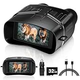 Night Vision Goggles - 4K Night Vision Binoculars with 5000mAh Rechargeable Battery, 32GB TF Card can Save Photo and Video, 3'' HD Screen for Camping & Security, Black