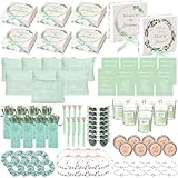 Nuogo 88 Pcs Bridesmaid Proposal Gifts Maid of Honor Gift Bridal Shower Gifts Cosmetic Makeup Bags Invited Cards Knotted Bracelets Scrunchies Hair Diamond Pens Favors for Wedding(Green, Modern)