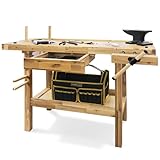 Olympia Tools 48-Inch Acacia Hardwood Workbench with Drawer - 330lbs Weight Capacity Heavy Duty Portable Wood Work Bench Table for Garage, Workshop, Home Storage - Woodworking Wooden Workbenches