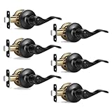 Onateel 6 Pack Interior Door Knobs Matte Black Privacy Door Handles, Wave Style Reversible Keyless Door Handles,Heavy Duty Door Levers for Bedroom Bathroom Doors