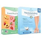 PLANTIFIQUE Foot Peeling Mask 4 pack and Hydrating Foot Mask for Dry & Cracked Feet 4 pack