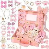 PLIOPYIK Girls Hair Accessories Set,Girls Hair Kit Jewelry Box Including Hair Clips, Hair Ties,Hair Barrettes,Hair Bows (Luxury pink)