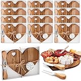 Patelai 12 Set Bridal Shower Favor Heart Cheese Board Cheese Knives Wood Mini Charcuterie Board Thank You Gift Box for Guest Bridal Baby Shower Prize Wedding Birthday Valentines Day (Acacia Color)
