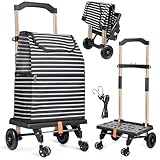 Phenanive 2-in-1 Shopping Cart for Groceries, Lightweight Aluminum Dolly Cart, Portable Grocery Cart on Wheels and 50L Removable Waterproof Shopping Bag for Moving, Camping
