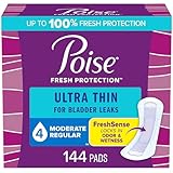 Poise Ultra Thin Incontinence Pads & Postpartum Incontinence Pads, 4 Drop Moderate Absorbency, Regular Length, 144 Count (3 Packs of 48), Packaging May Vary