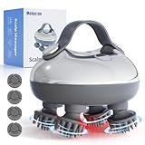 Portable Electric Scalp Massager, Rechargeable IPX7 Waterproof Heated Scalp Massager w/ 100 Kneading Nodes, 3 Speed Modes, 2 Massage Styles for Body Massage & Face Cleaning- Women,Men,Pets (Silver）