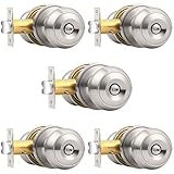 Probrico Brushed Nickel Bed/Bath Knobs Keyless Privacy Interior Doors Locksets, 5 Pack