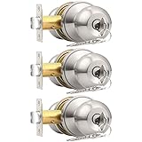 Probrico Brushed Nickel One Keyway Ball Door Knobs Entry Lock with Keys, 3 Pack Keyed Alike Door Locksets, Interior Exterior Keyed Hardware
