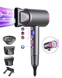 Professional Ionic Hair Dryer, 1875W 110,000 RPM High-Speed Hair Dryer, Arhhn Fast Drying Low Noise Blow Dryer with 2 Concentrator Nozzle 1 Diffuser, Lightweight Hairdryer for Home Salon Travel(Grey)