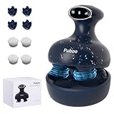 Puboo Electric Scalp Massager for Hair Growth, Electric Head Massager with LCD Display, 4 Skin Clean Brush Heads, 84 Nodes for Head Relax, Stress Relax, Headaches, Hair Massager Scalp for Shower-Blue