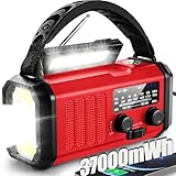 QAUYYW Emergency Weather Radio,37000mWh Crank Radio, Portable NOAA/AM/FM Weather Radio, Reading Light, Solar Radio, SOS Emergency Flashlight, Multiple Power Sources,for Hurricanes and Emergencies